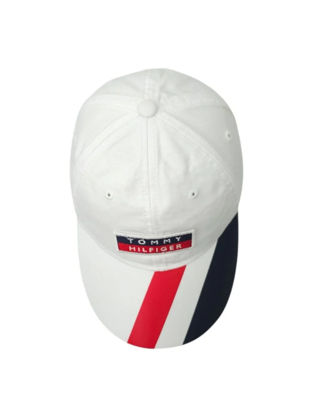 Tommy Hilfiger Flag Logo Patch Striped Baseball Cap White Dad Hat Strapback